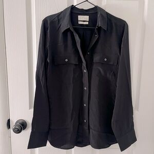 J. Crew Black Silky Button Down with Chest Pockets
